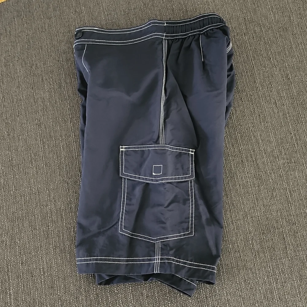 LANDS END Navy Board Shorts S 8 9 Swim Trunks Boys Cargo Short Hybrid